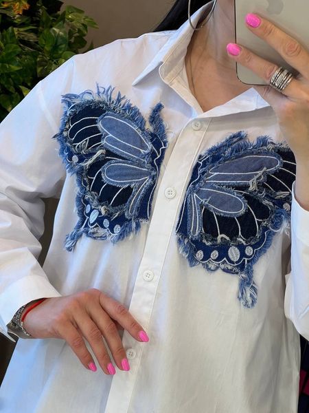 Жіноча котонова половжена рубашка біла 80 фото