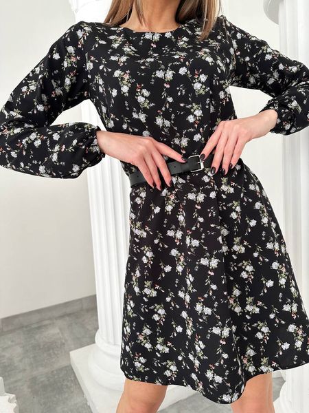 Сукня міні вільного крою в квітковий принт з поясом   yi6 фото