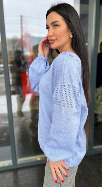 Жіночий тонкий ажурний светер оверсайз з V образною горловиною  401 фото