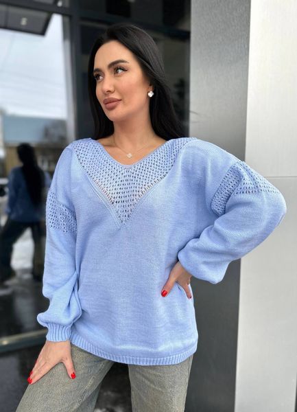Жіночий тонкий ажурний светер оверсайз з V образною горловиною  401 фото